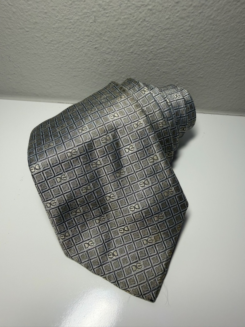 Dolce & Gabbana Gray Geometric Monogram Silk Tie